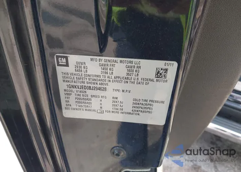 2011 Chevrolet Traverse 2Lt z USA, uszkodzony, nr VIN 1GNKVJED0BJ294628